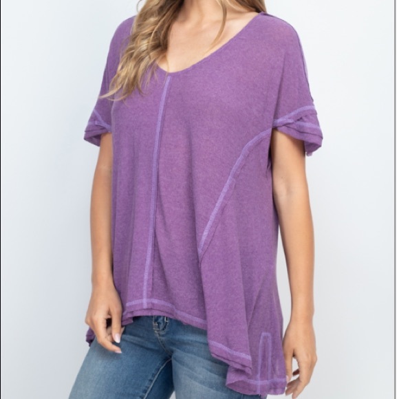 Lilac purple inside-out seam curved hem loose top. NEW! - Picture 12 of 16